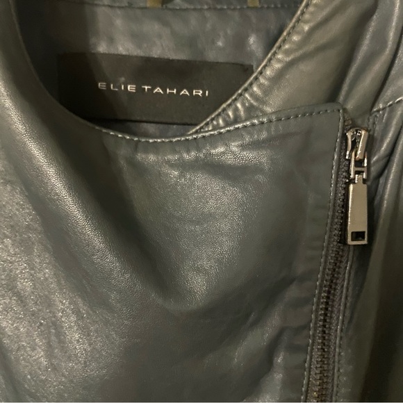 Elie Tahari Leather shirt jacket in grey - Picture 6 of 7
